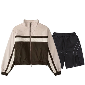 Unisex Color Blocking shotsets Set Sporty Full Sleeve Zipper Closure <b>Shorts</b> <b>With</b> Side <b>Pockets</b> Spring Breathable Polyester nylon - Product Image 4