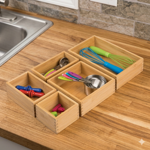 Eco Friendly Bamboo Cutlery <b>Drawer</b> Organizer Wooden <b>Storage</b> Tray with Adjustable Compartments for Kitchen Cabinet - Product Image 3