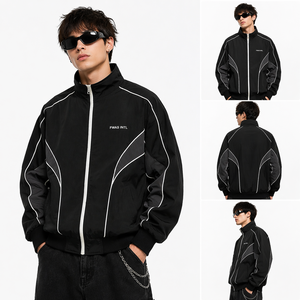 แจ็คเก็ตบอมเบอร์ผู้ชายแบบมีแถบตัดสี น้ำหนักเบา ซิปหน้า สไตล์สตรีทแวร์ เสื้อคลุมกันหนาว รับผลิตตามแบบ (OEM) ขายส่ง B2B แจ็คเก็ตผู้ชาย - Product Image 3