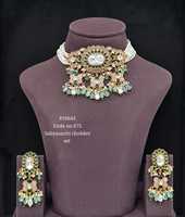 Collier choker 10643Statement, vert rose, doré, style Kundan, inspiré de Sabyasachi, pour mariage, fête, bijoux tendance.