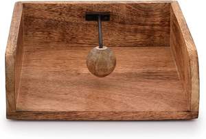 Porta servilletas contemporáneo de diseño rectangular en madera, varilla de presión de metal inoxidable, bola redonda de madera, tamaño compacto, decoración de mesa. - Product Image 2