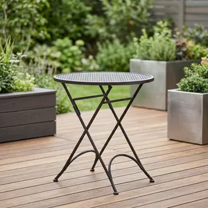 Black Round Metal Mesh Folding Bistro <b>Table</b> Modern <b>Outdoor</b> Patio <b>Side</b> Coffee <b>Table</b> - Product Image 6