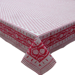 Neem Raspberry Hand Block Printed Cotton <b>Tablecloth</b> 180x270cm Handmade Designer Premium Dining Table Cover Home Decor Gift - Product Image 1
