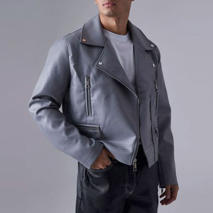 Veste en cuir d'agneau véritable de haute qualité pour homme, style streetwear délavé, col montant, imperméable et coupe-vent pour l'hiver - Product Image 3