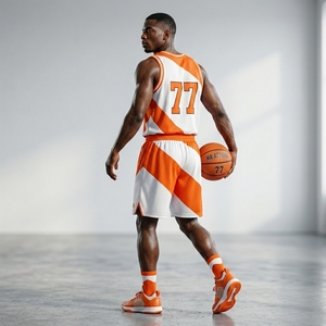 Conjunto de Camiseta y Pantalones Cortos de Fútbol Personalizados en Naranja y Blanco, Número 77, Uniforme de Equipo, Ropa Deportiva Transpirable de Malla, para Adultos, Poliéster, OEM, ODM - Product Image 4