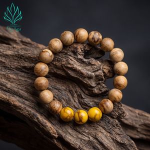 สร้อยข้อมือลูกปัดไม้อากาของฉันพร้อมลูกบอลอาเกตสีเหลือง เครื่องประดับทางศาสนาสำหรับทุกเพศ 19 ซม. - Product Image 1