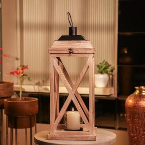 Farol de Madera Rústico con Tapa Metálica de Acabado Desgastado, Farol Colgante o de Mesa para Decoración del Hogar, Bodas y Navidad - Product Image 3