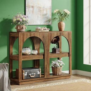 41.3\" Narrow Mid Century Modern Wooden <b>Console</b> <b>Table</b> with Open Shelf Storage for Entryway or <b>Sofa</b> Elegant Arched Design - Product Image 3
