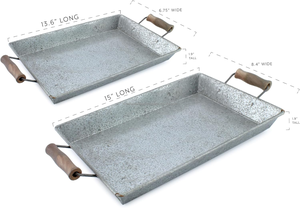 Bandeja de Servicio Decorativa de Metal Galvanizado Plateado Estilo Art Deco Europeo con Asas de Madera Ecológicas, Diseño Rectangular de 2 Piezas - Product Image 2