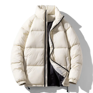 Men's Gray Puffer Jacket Stand Collar Windproof Winter Casual Zipper Closure Loose Fit Polyester Wadding Regular Length - Product Image 3