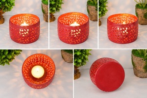 Bougie chauffe-plat miniature en métal de style classique, décoration d'intérieur moderne et rustique, bougie chauffe-plat rouge pour la maison - Product Image 5