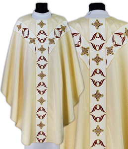 Semi-gothic Jacquard Fabric With Gold Banding Chasuble 2026 Custom Made New Design High Quality Embroidered Chasuble - Product Image 5
