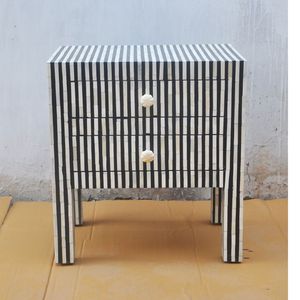 Stylish Bone Inlay Side <b>Drawer</b> Bedside Cabinet Handmade Wooden <b>Storage</b> Table With Decorative Artisan Pattern - Product Image 1