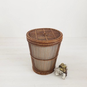 Cesto de Ropa Redondo de Ratán, Cesta de Ropa Tejida con Tapa, Organizador de Almacenamiento para el Hogar - Product Image 1