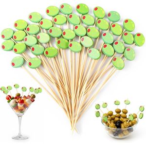 100 Pezzi Spiedini per Cocktail in Bambù Verde da 4,7 Pollici, Stuzzicadenti per Antipasti, Decorazioni per Feste, Agitatori per Cocktail - Product Image 1