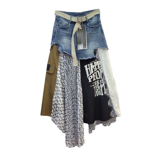 Falda vaquera de retazos grunge vintage con estilo alternativo de cintura natural del Proveedor de Ropa vietnamita MOQ 50 piezas - Product Image 3