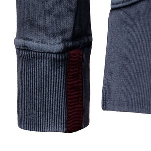 Men's <b>Navy</b> Blue Hooded Sweatshirt Regular Fit Solid Color Casual Knitted Cotton With Pocket Autumn Wear - Product Image 2