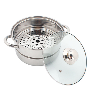 Olla vaporera grande de acero inoxidable con tapa de vidrio templado, base multicapa y asas de tacto frío y cómodo. - Product Image 4