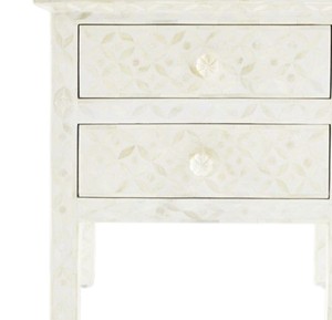 Custom handmade white geometric inlay <b>side</b> table and luxury two <b>drawer</b> Capiz nightstand cabinet for modern home decor wholesale - Product Image 2