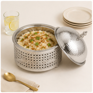 Olla de lujo con diseño árabe, de acero inoxidable martillado, para calentar alimentos, con tapa de cúpula, ideal para catering de bodas - Product Image 4