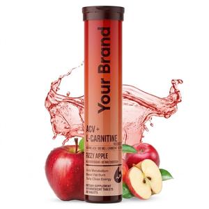 Comprimés effervescents sans sucre ACV L-Carnitine pour la combustion des graisses et le soutien du métabolisme quotidien, saveur pomme pétillante, boisson fitness en tube - Product Image 1