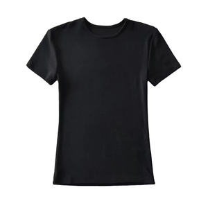 T-shirt à manches courtes col rond uni pour femme, style streetwear, tricoté, coupe classique, décontracté, à porter toute l'année - Product Image 1
