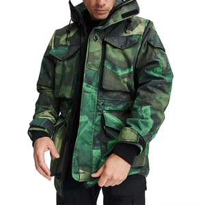 Customized Label Print Fashion Windbreaker Zipper <b>Padded</b> Warm Winter Men's Oversized <b>Hip</b> Hop Camouflage Jacket - Product Image 3