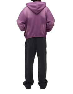 Sweat-shirt à capuche zippé pour homme, violet, coupe ample, décontracté, couleur unie, en coton French Terry, pour l'automne - Product Image 5