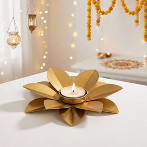 Wholesale Latest Gold Metal Lotus Shape <b>Tea</b> <b>Light</b> <b>Holder</b> for Diwali Home Decoration - Product Image 1