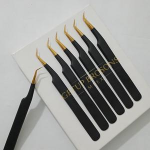 Pince à épiler pour extensions de cils en acier inoxydable dentelé à 45 degrés, revêtement noir mat, poignée dorée, logo personnalisé, beauté - Product Image 6
