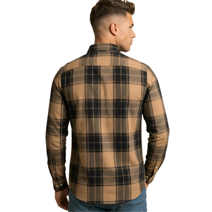 Camisa de Franela a Cuadros Negra y Marrón Personalizada para Hombre, Manga Larga, con Botones, Estilo Casual, Tela Suave Cepillada, Ropa de Calle para Exteriores - Product Image 2