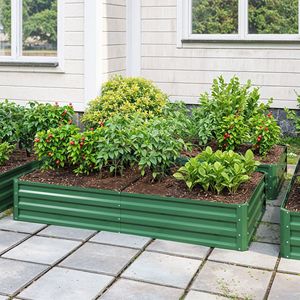 Kit Fioriera Rialzata in Metallo Zincato 6x3x1.5ft per Esterni con Guanti e Asta di Supporto per Ortaggi e Fiori - Product Image 1