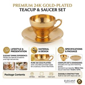 Ensemble de tasses à thé et soucoupes en laiton doré poli miroir classique, élégantes tasses à café en forme de tulipe, vaisselle pour hôtels de luxe, banquets, vente en gros - Product Image 2
