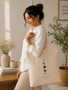 Bolso de lona con diseño de fase lunar, diseño minimalista, compañero de compras para todas las estaciones - Product Image 3