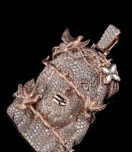 Colgante de Jesús de 3 pulgadas de alto, estilo Hiphop, totalmente engastado con diamantes de moissanita VVS, con pájaros de espina, chapado en oro rosa y rodio - Product Image 1