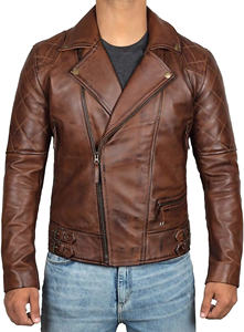 Veste en cuir marron vintage pour homme, style motard, coupe ajustée, design moto vintage, qualité supérieure - Product Image 6