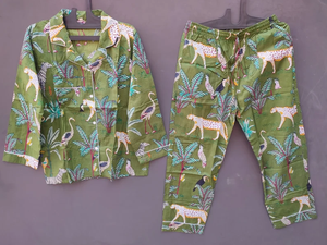 Ensemble pyjama coordonné imprimé animal pour femme, vêtements de détente décontractés d'été, vêtements de nuit doux et respirants 100% coton, chemises de nuit mi-longues - Product Image 5