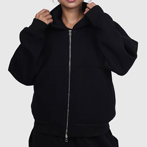 Sweat à capuche oversize à double fermeture éclair en molleton bouclette OEM unisexe, toucher doux, coupe ample - Product Image 2