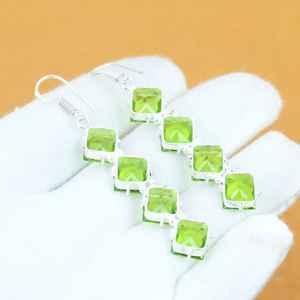Peridot Gemstone Earrings Handmade 925 Sterling Silver Bohemian Jewelry Natural <b>Stone</b> Dangle Women Wholesale - Product Image 3