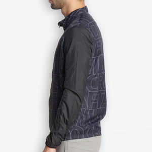 Men Windproof Printed <b>Racer</b> <b>Jacket</b> With Stand Collar And Zipper Closure Autumn Sporty Style Black Letter Pattern Polyester Shell - Product Image 5