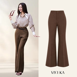 Pantalones de Oficina de Cintura Alta para Mujer, Color Marrón, Corte Ajustado, Pierna Ancha, Elegantes, Formales, para Negocios, Pantalones Premium ALVA - Product Image 1