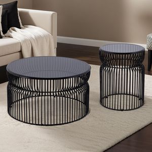CT901 ET901 Modern Contemporary 30\" <b>Coffee</b> <b>Table</b> <b>Set</b> <b>Nested</b> Base with Tinted Tempered Glass Top 21\" Height for Living Room - Product Image 1