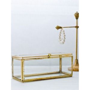 Boîte en verre transparent sur mesure avec cadre en laiton doré, longue vitrine rectangulaire pour bijoux, organisateur de bureau, boîte terrarium - Product Image 1
