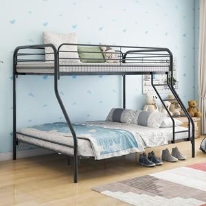 Heavy Duty Metal Twin Over Full Bunk Bed with Enhanced Upper Level Guardrail Easy Assembly in Black - Product Image 1