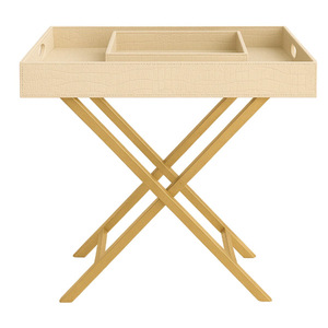 Bandeja Plegable de Cuero PU con Soporte Metálico, Bandeja de Servicio de Cuero de Cocodrilo - Product Image 1
