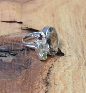 Wholesale Green Amethyst 925 Sterling <b>Silver</b> Natural Multi Gemstone <b>Ring</b> with Peridot <b>Garnet</b> Handmade Elegant Jewelry - Product Image 6