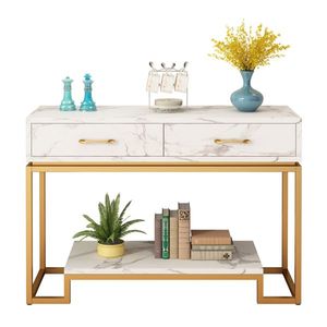 Mesa de consola larga y estrecha con 2 cajones y estantes de almacenamiento para sala de estar - Product Image 6