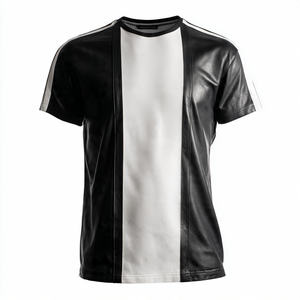 Camiseta de Moda para Hombre, de Alta Calidad, Ecológica, de Cuero PU, Estilo Vintage, de Manga Corta, Corte Regular, Negra, Informal - Product Image 5