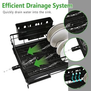 Scolapiatti Retrattile Extra Large con Vassoio Raccogligocce, Antiruggine, Espandibile, Portautensili da Appoggio e per Lavello - Product Image 2