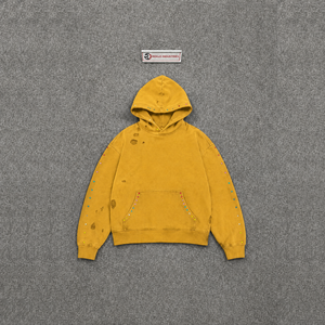เสื้อฮู้ดดี้ผู้ชายสีทองแต่งหมุดสไตล์วินเทจทรงโอเวอร์ไซส์ ลุคสตรีทแวร์ ขาดๆ แบบหนา สไตล์กรันจ์ ไซส์ S - Product Image 5